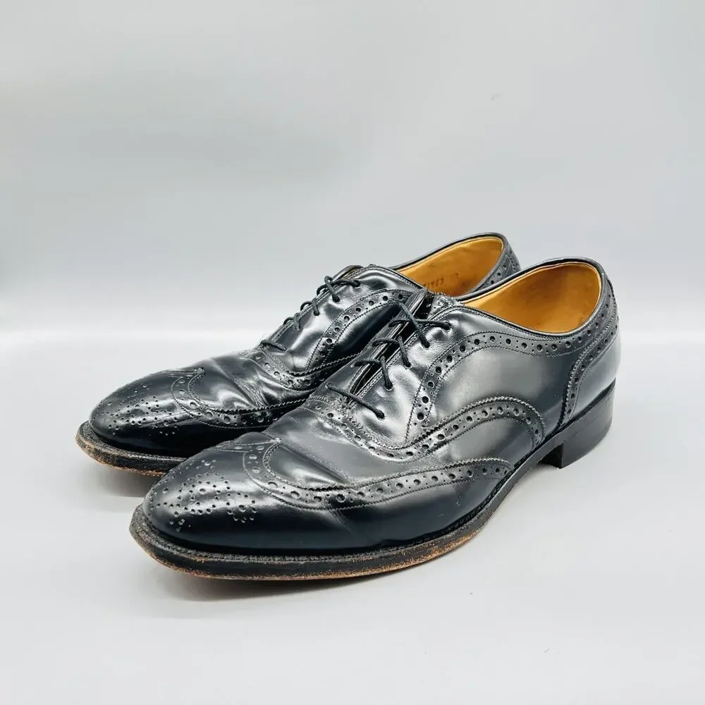 Johnston & Murphy Shoes Mens 11.5 Black Leather Aristocraft Wingtip Oxford Dress